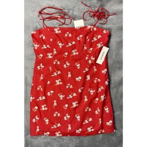 NWT Bardot Joie Red Floral Mini Dress XL Tie Shoulder Straps US 10• AU 12•EUR 42